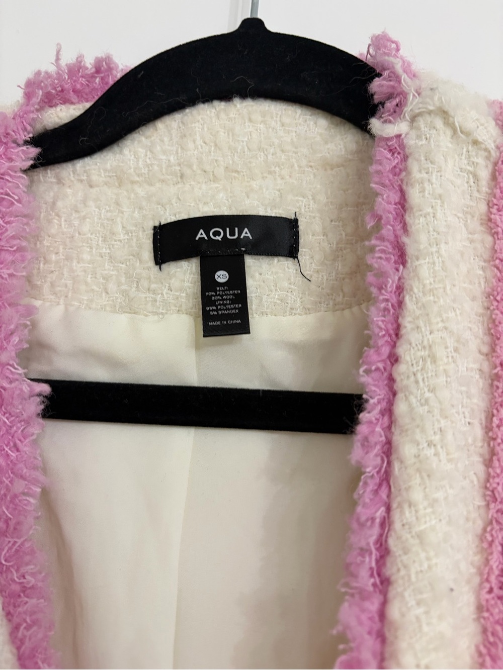 Aqua Cream Bouclé Jacket with Pink Fringe Trim - Picture 3 of 3